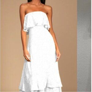 Lulu's Love You So Truly Dress Burnout Floral Strapless Midi White NWT Size XS